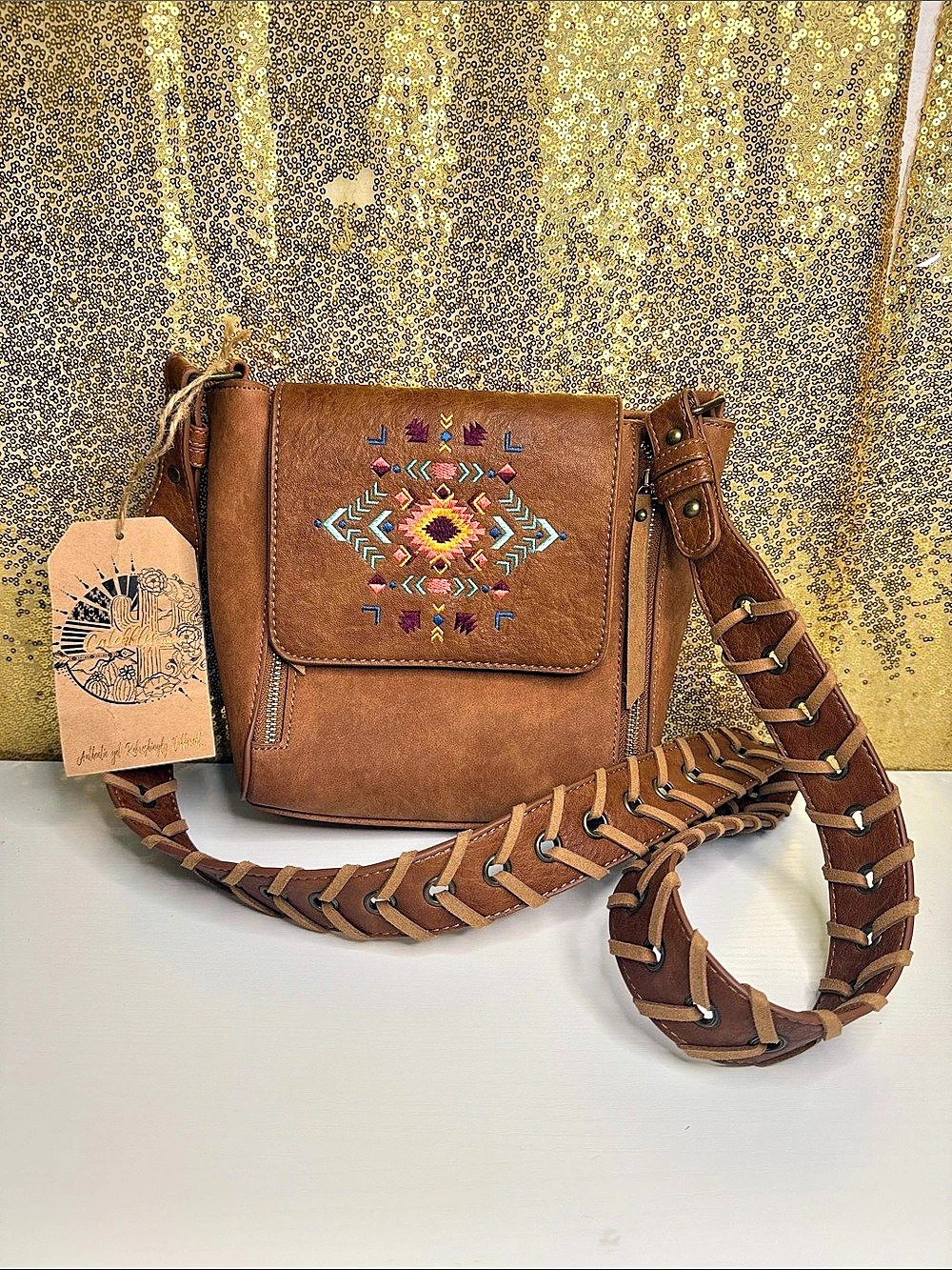 Catchfly Studio embroidered crossbody bag Embroidered Crossbody Bag in Chestnut